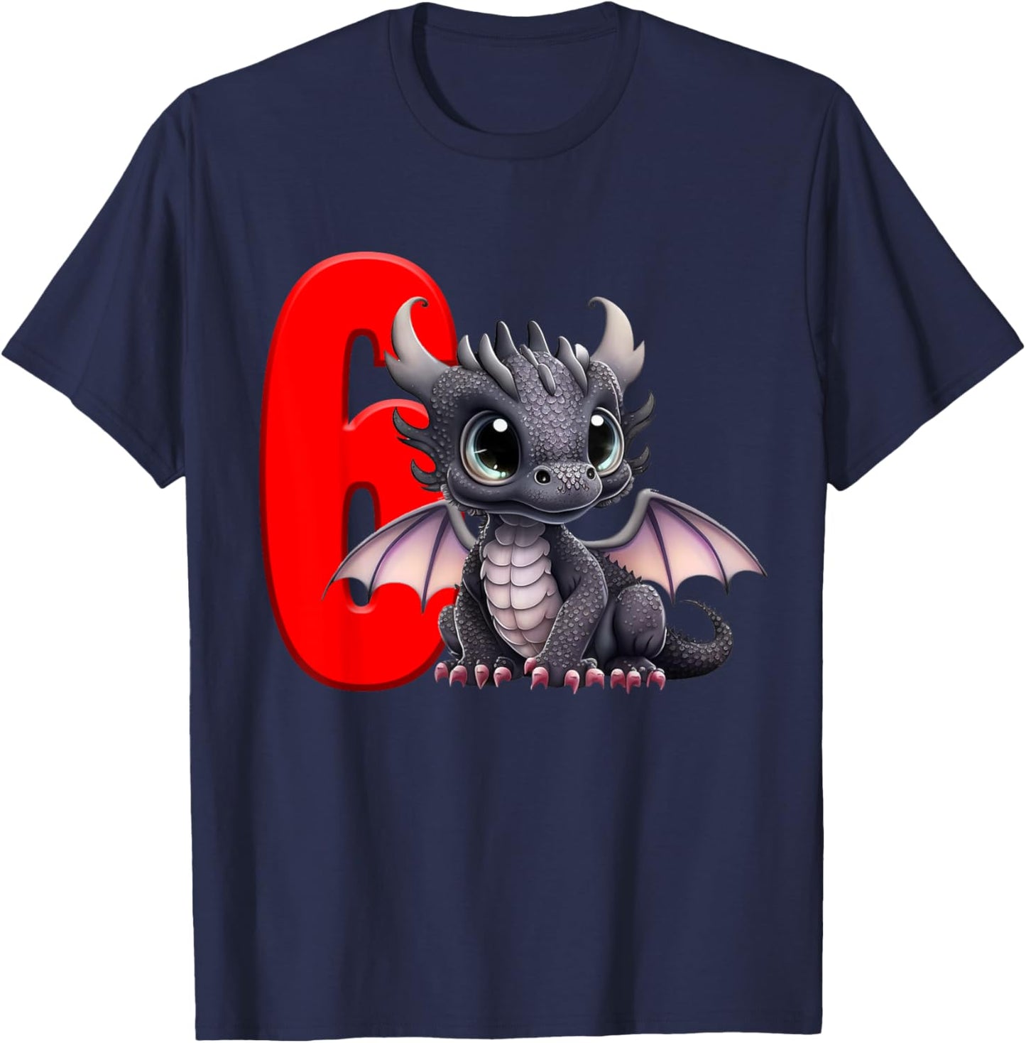 6th Birthday Shirt Dragon Party Birthday Boy Red Kids Six 6 T-Shirt - T-Shirt | Navy
