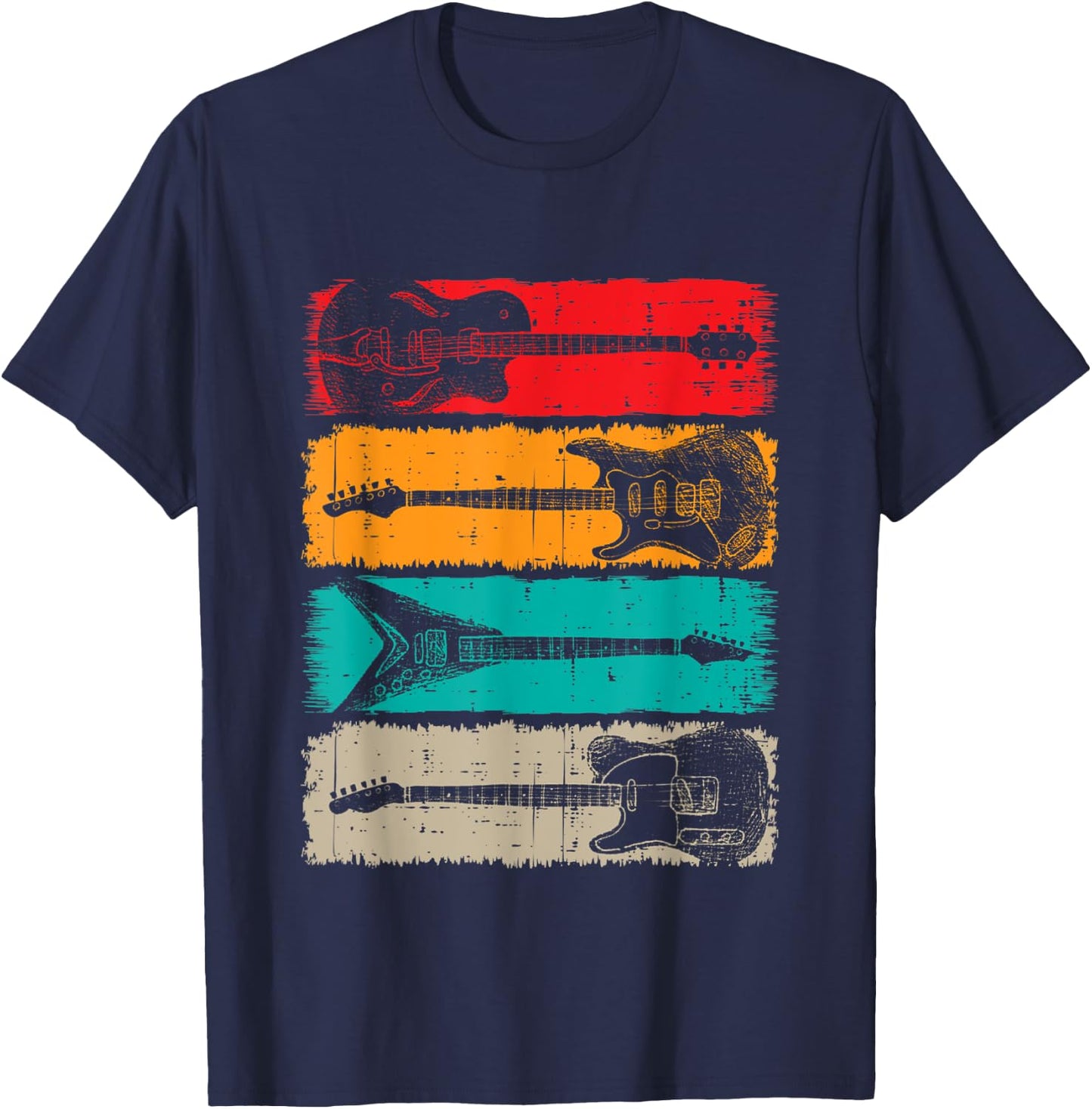Retro Guitar Men Women Kids Music Band Vintage Guitarist T-Shirt - T-Shirt | Navy
