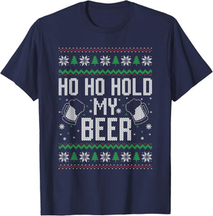 Ho Ho Hold My Beer Ugly Christmas Xmas Costume T-Shirt - T-Shirt | Navy