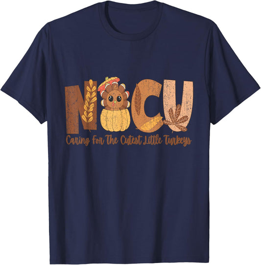 NICU Fall Thanksgiving NICU Nurse Caring For The Cutest Litt T-Shirt - T-Shirt | Navy