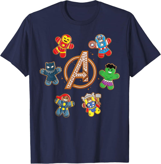 Marvel Avengers Holiday Christmas Gingerbread People & Logo T-Shirt - T-Shirt | Navy