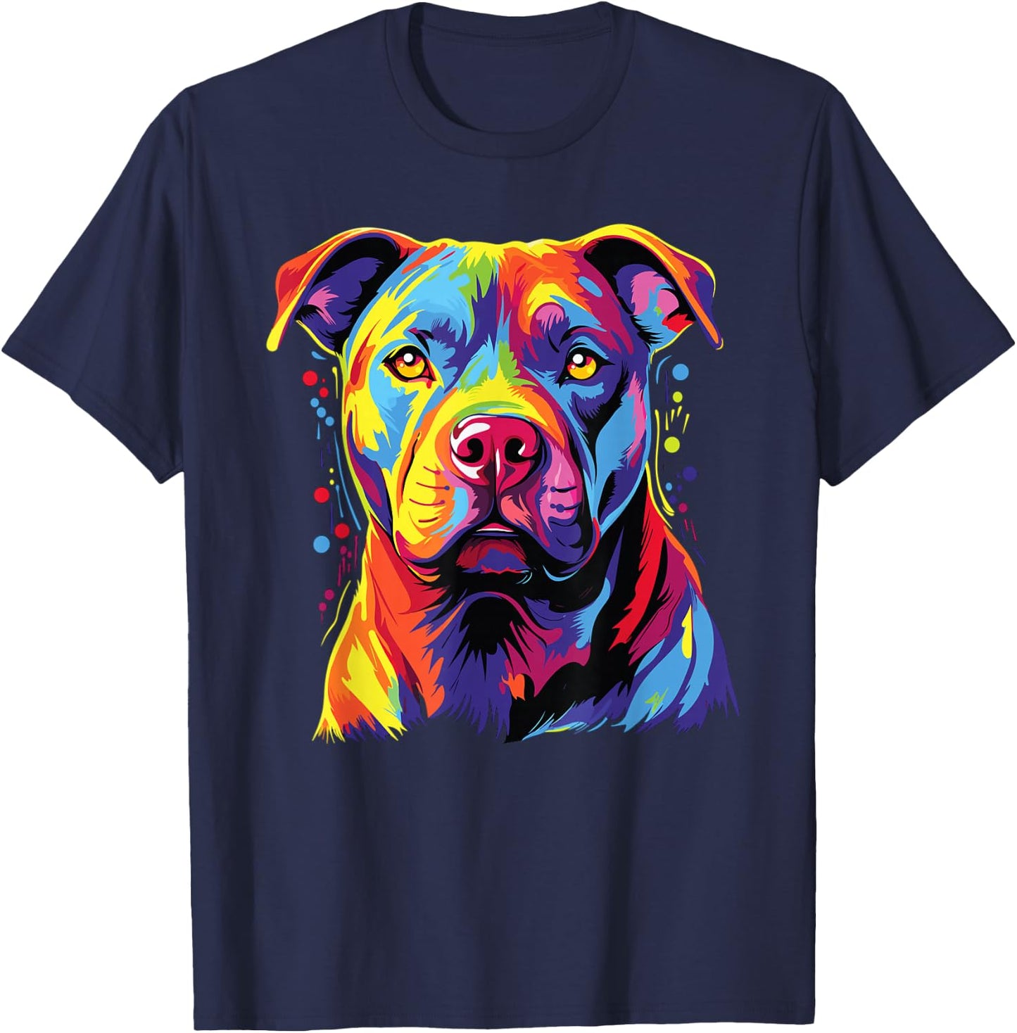 Watercolour Colourful Staffordshire Bull Terrier Dogs T-Shirt - T-Shirt | Navy