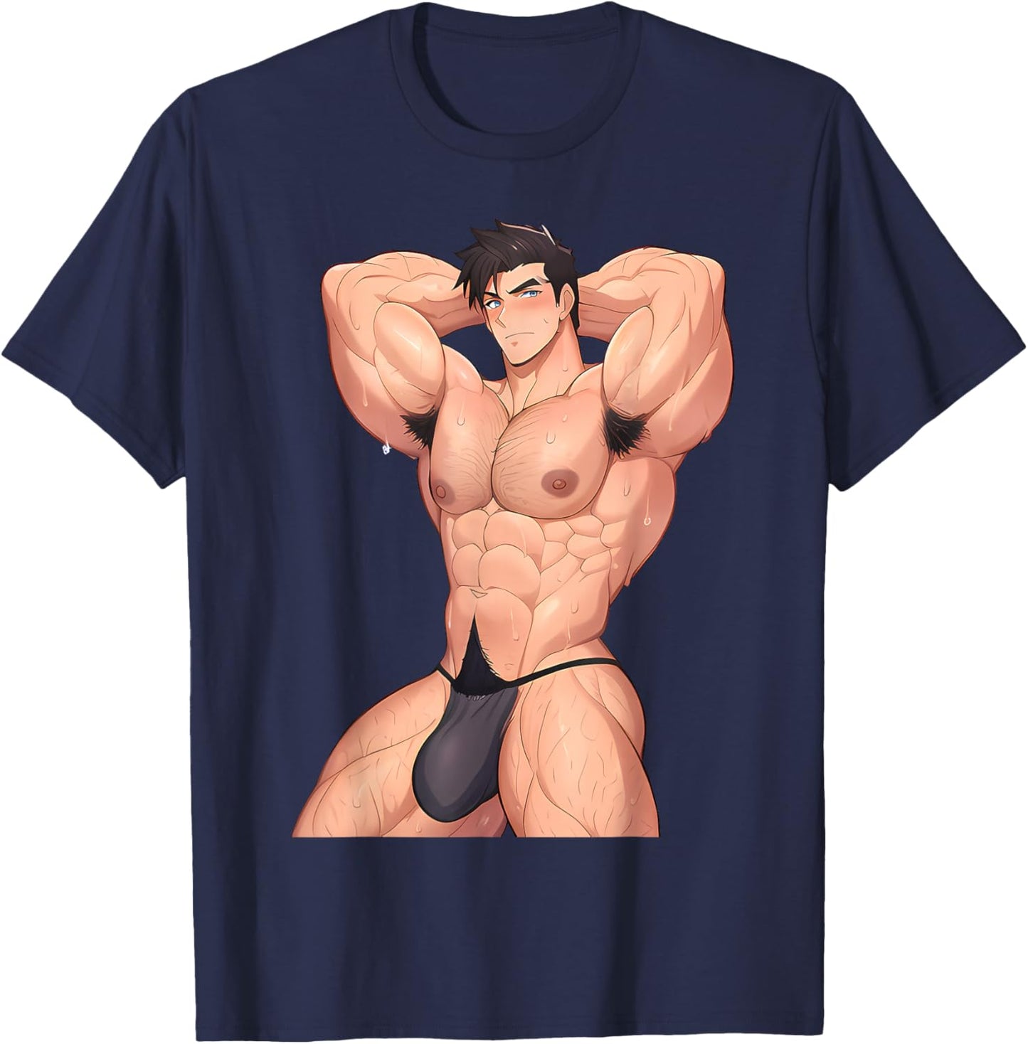 Bara Tiddies Barazoku Sexy Gay Male Art Erotic Bulge Yaoi T-Shirt - T-Shirt | Navy