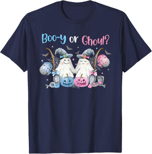 Cute Spooky Witch Ghost Boo-y or Ghoul Gender Reveal T-Shirt - T-Shirt | Navy