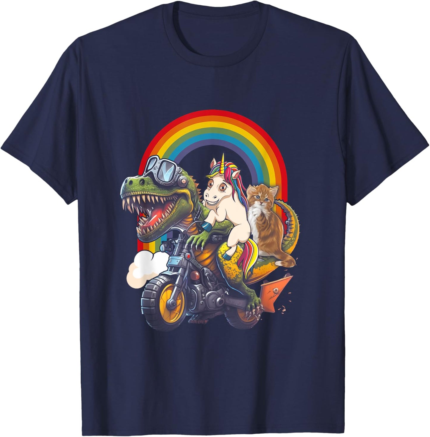 Rainbow Cat Unicorn Dinosaur T Rex Kitten Lover Space Galaxy T-Shirt - T-Shirt | Navy
