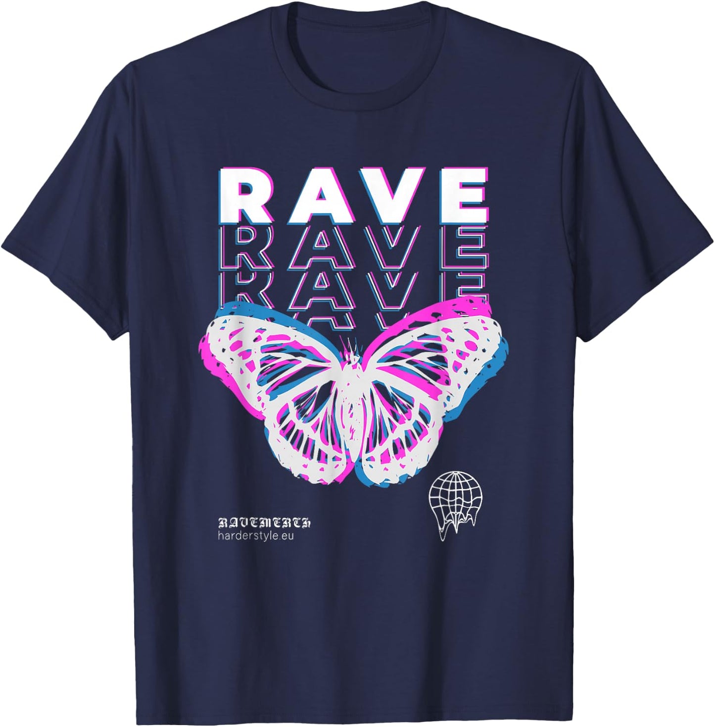 Rave Butterfly Techno Hardtechno Raving T-Shirt - T-Shirt | Navy