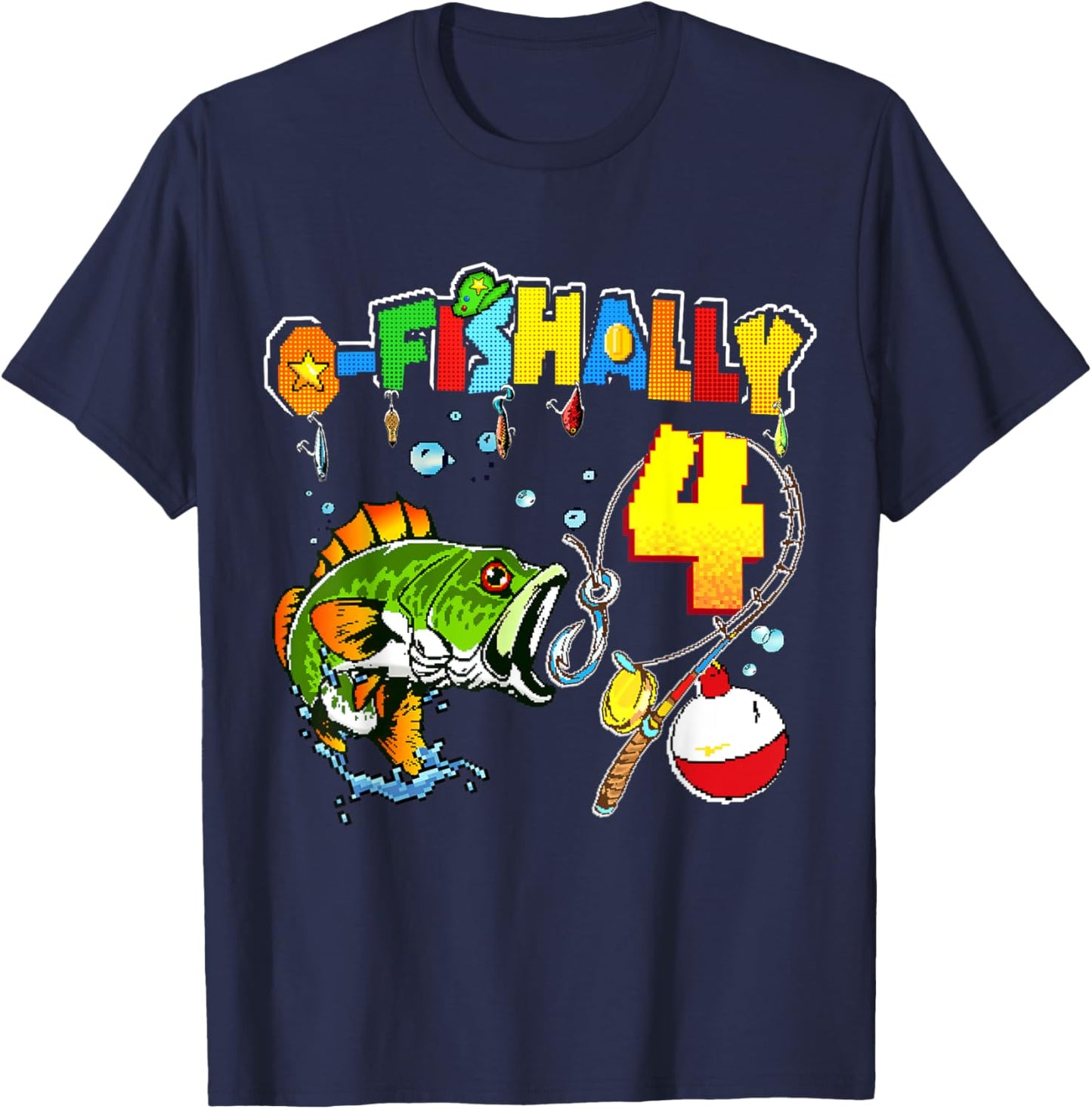 O’fishally 4 Kids 4th Birthday Theme For Boys And Girls T-Shirt - T-Shirt | Navy