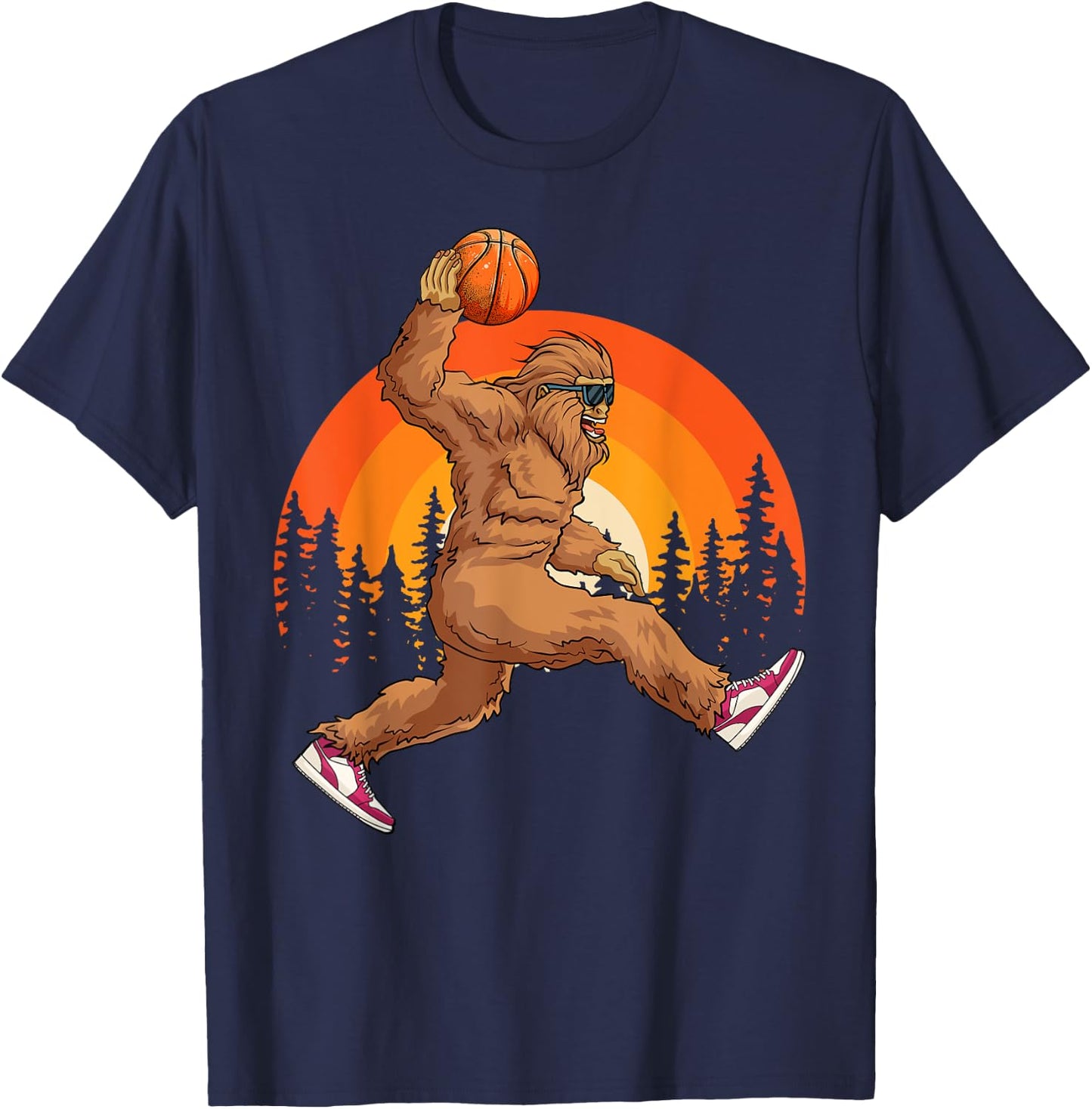 Bigfoot Basketball Vintage Retro Baller Sasquatch Big Foot T-Shirt - T-Shirt | Navy