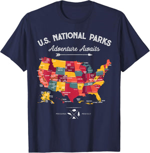 63 National Parks Map US Park Retro Vintage Camping Hiking T-Shirt - T-Shirt | Navy