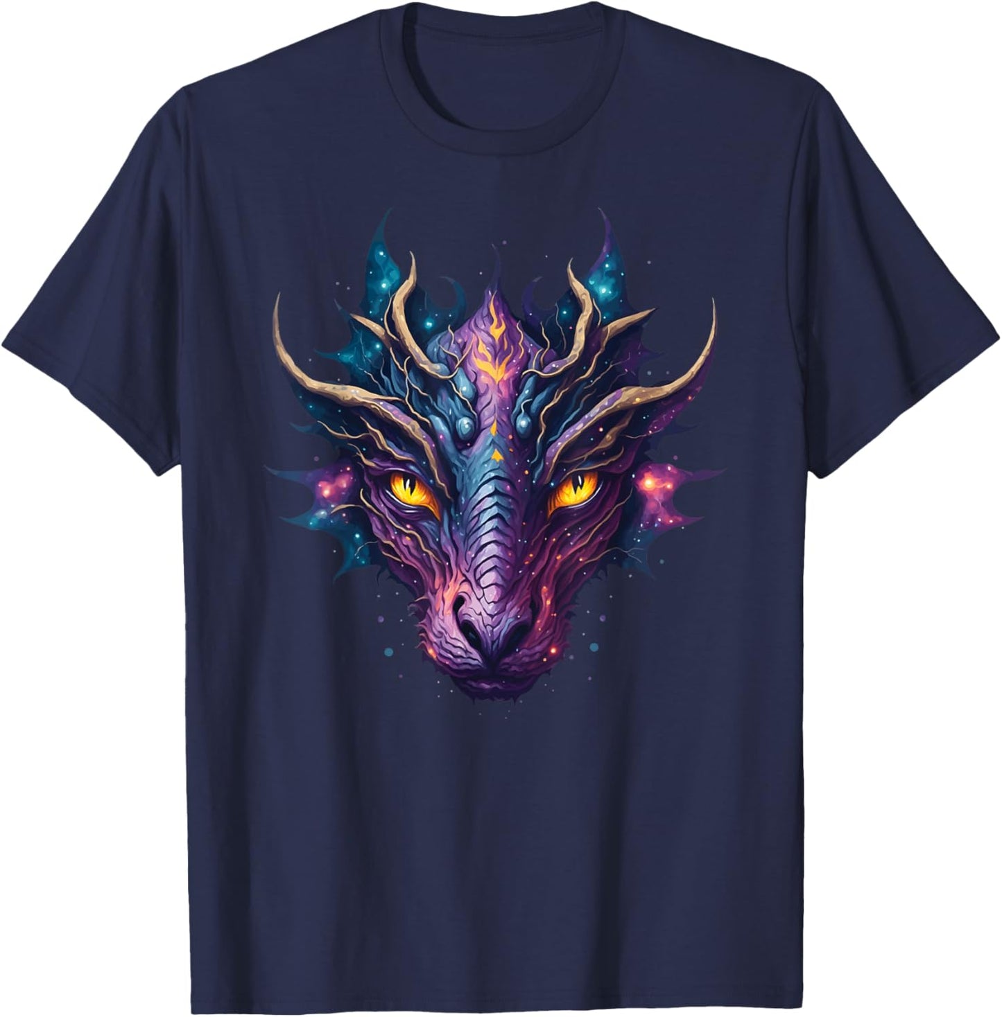 Galaxy Dragon Face Portrait Mythical Creature Graphic T-Shirt - T-Shirt | Navy