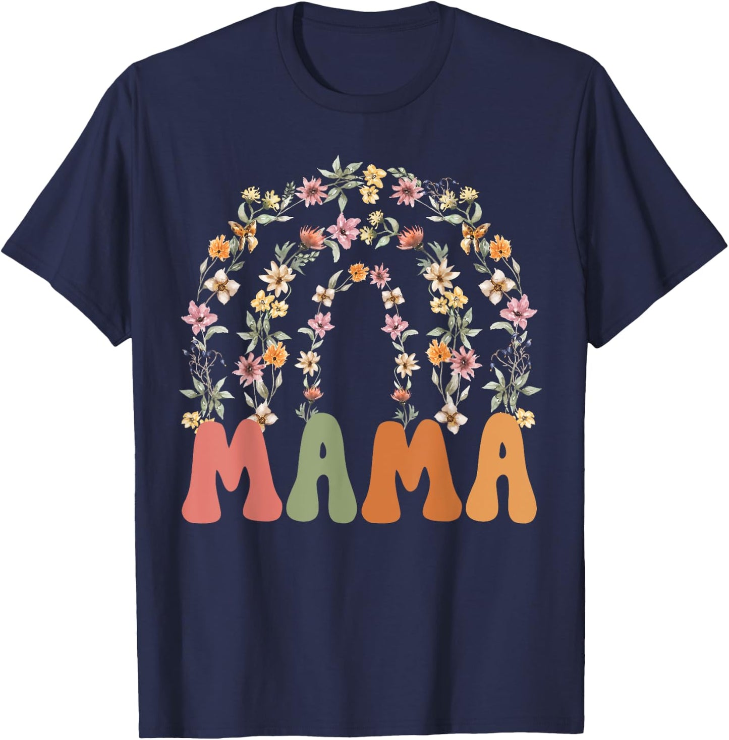 Retro Wildflower Mother's Day Floral Rainbow Mama T-Shirt - T-Shirt | Navy