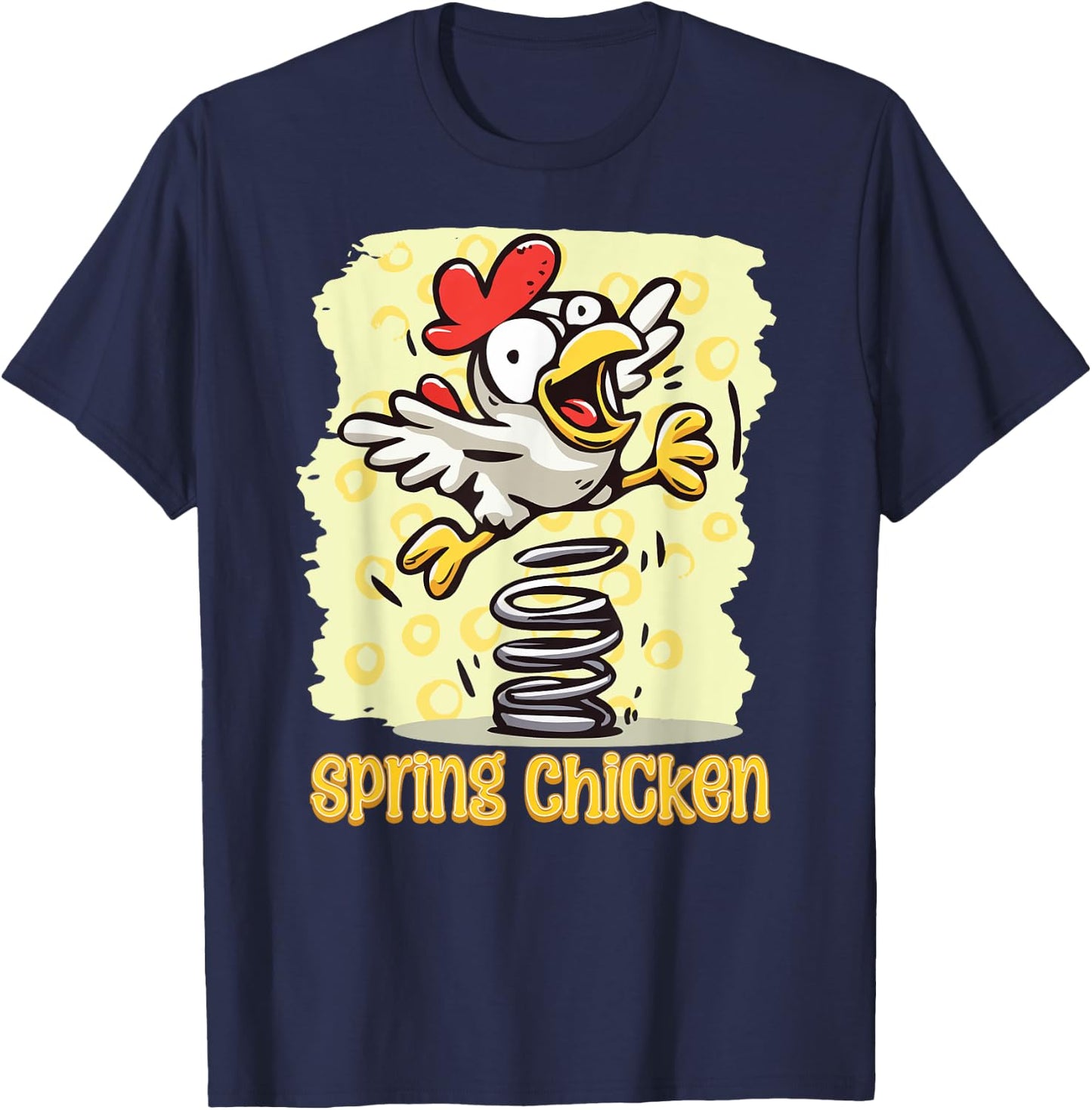 Spring Chicken Bouncy Flying Funny Gag Cartoon T-Shirt - T-Shirt | Navy