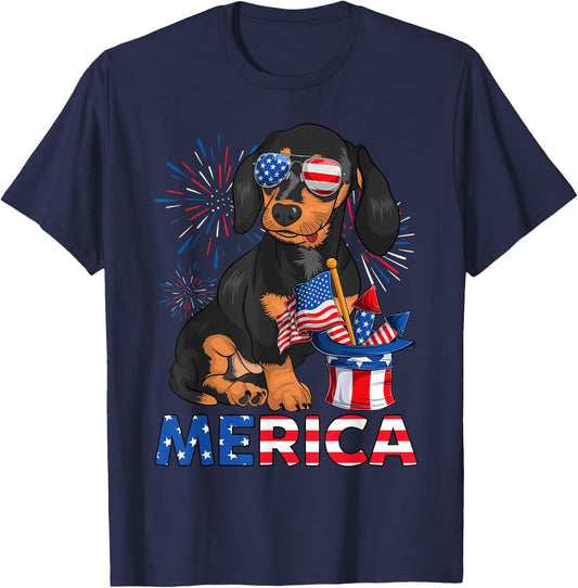 Patriotic Dachshund American Flag Doxie Lover 4th of July T-Shirt - T-Shirt | Navy