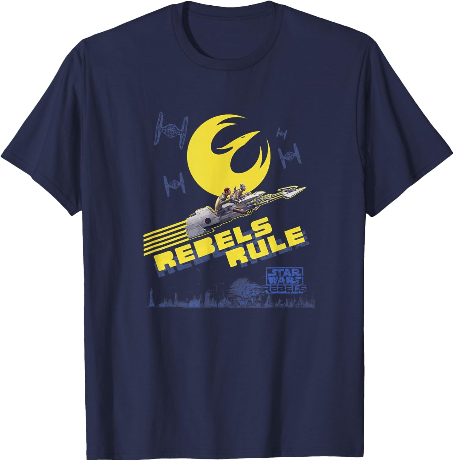 Star Wars Rebels Kanan & Zeb Riding Space Bikes Vintage V2 T-Shirt - T-Shirt | Navy
