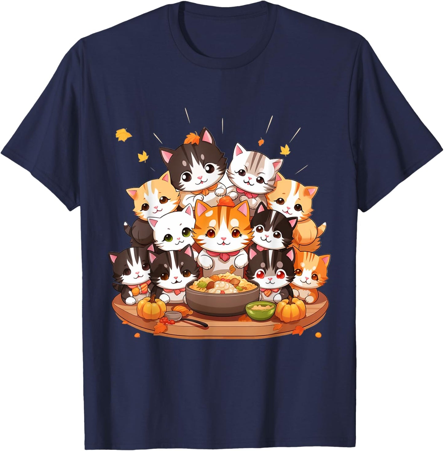 Cute funny cats celebrating thanksgiving autumn dinner T-Shirt - T-Shirt | Navy