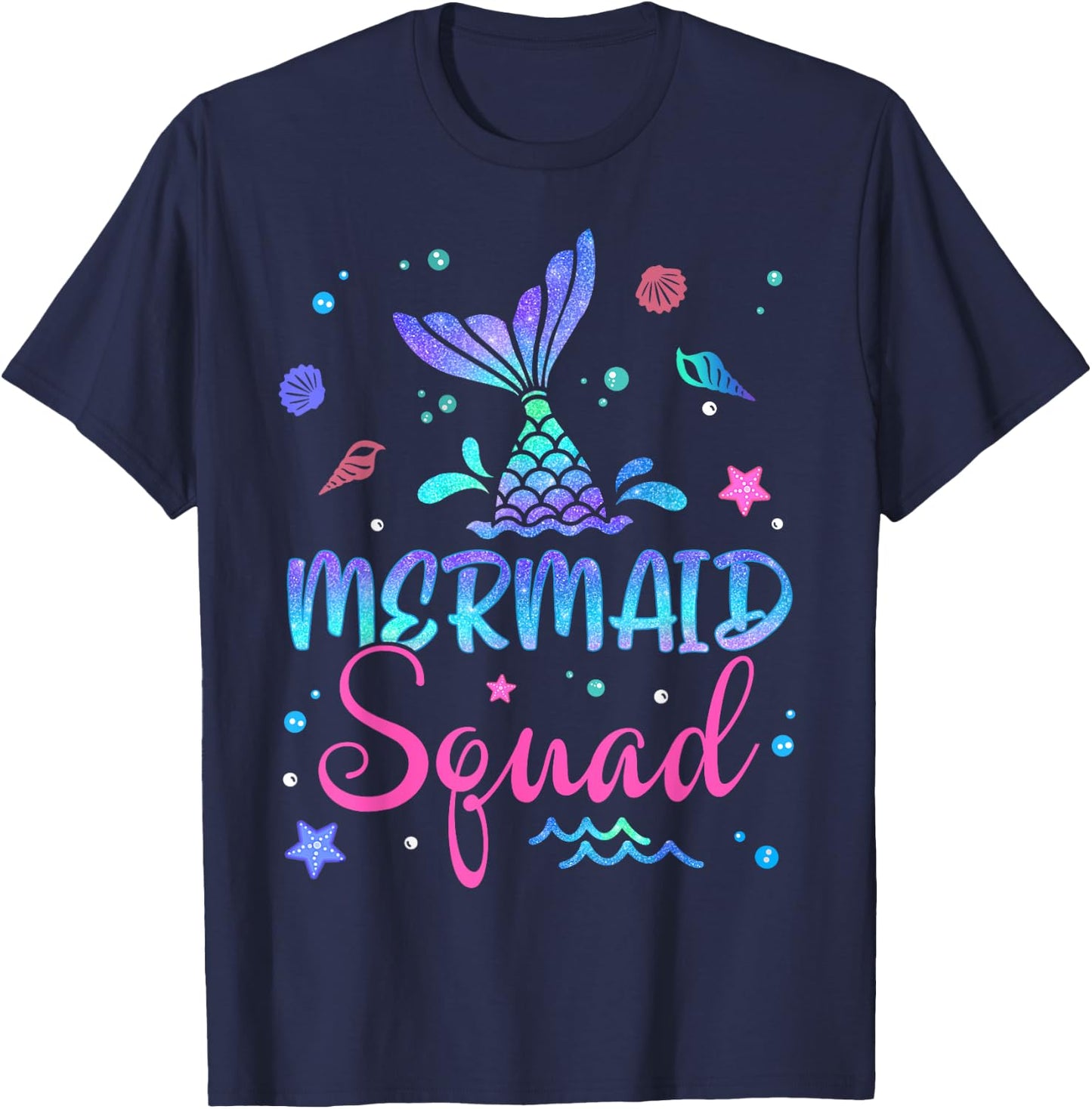 Mermaid Squad Birthday Mermaid Tail Family Matching Beach Women Girls Kids T-Shirt - T-Shirt | Navy