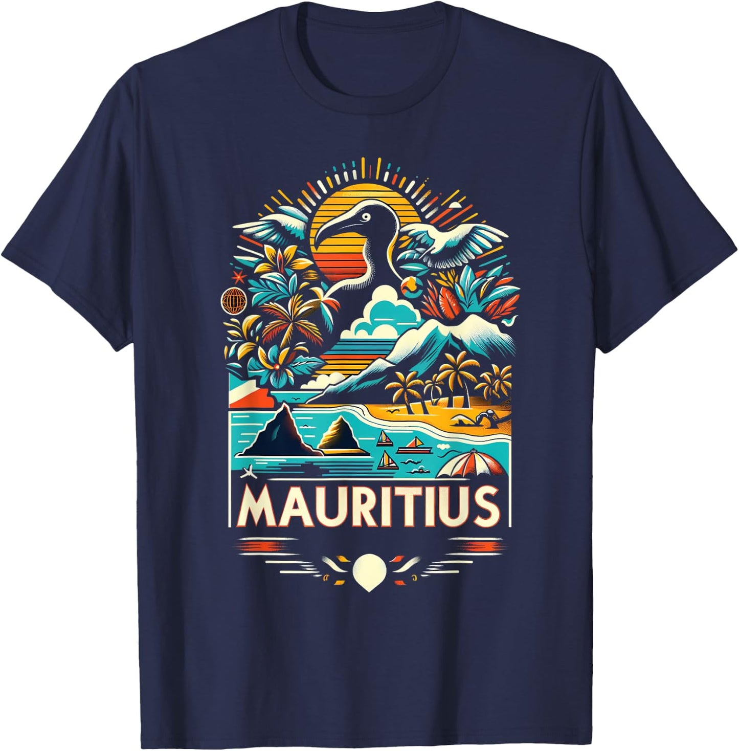 Mauritius Africa Vintage Art T-Shirt - T-Shirt | Navy