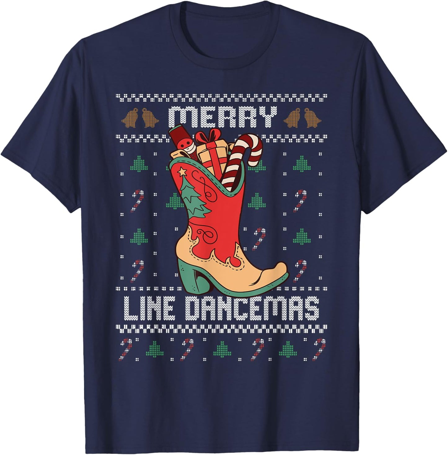 Country Music Girl Line Dance Ugly Christmas Sweater T-Shirt - T-Shirt | Navy