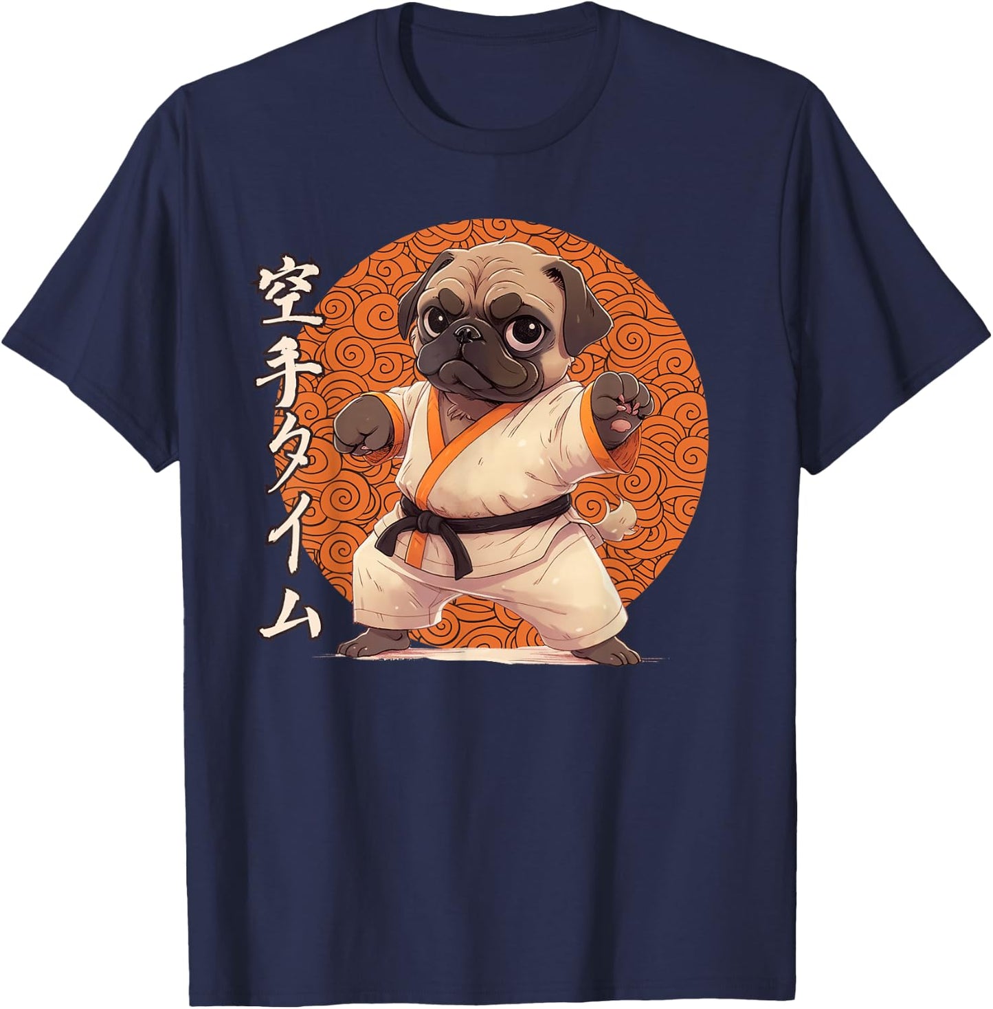 Pug Karate, Ninja Pug Anime, Karate Pug T-Shirt - T-Shirt | Navy