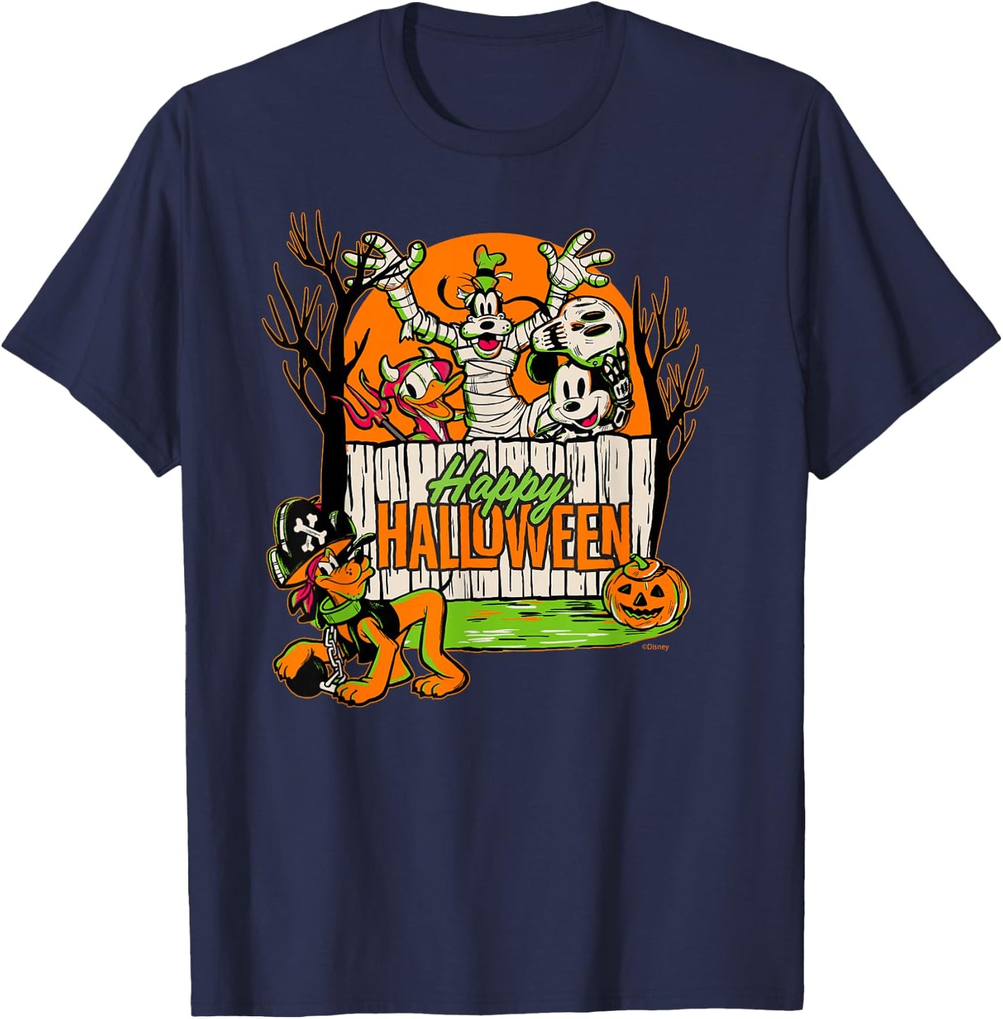 Disney 100 Mickey Donald Goofy & Pluto Happy Halloween D100 T-Shirt - T-Shirt | Navy