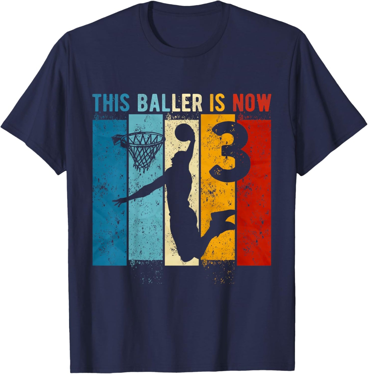Kids 3 Year Old Basketball 3rd Birthday Boy T-Shirt - T-Shirt | Navy