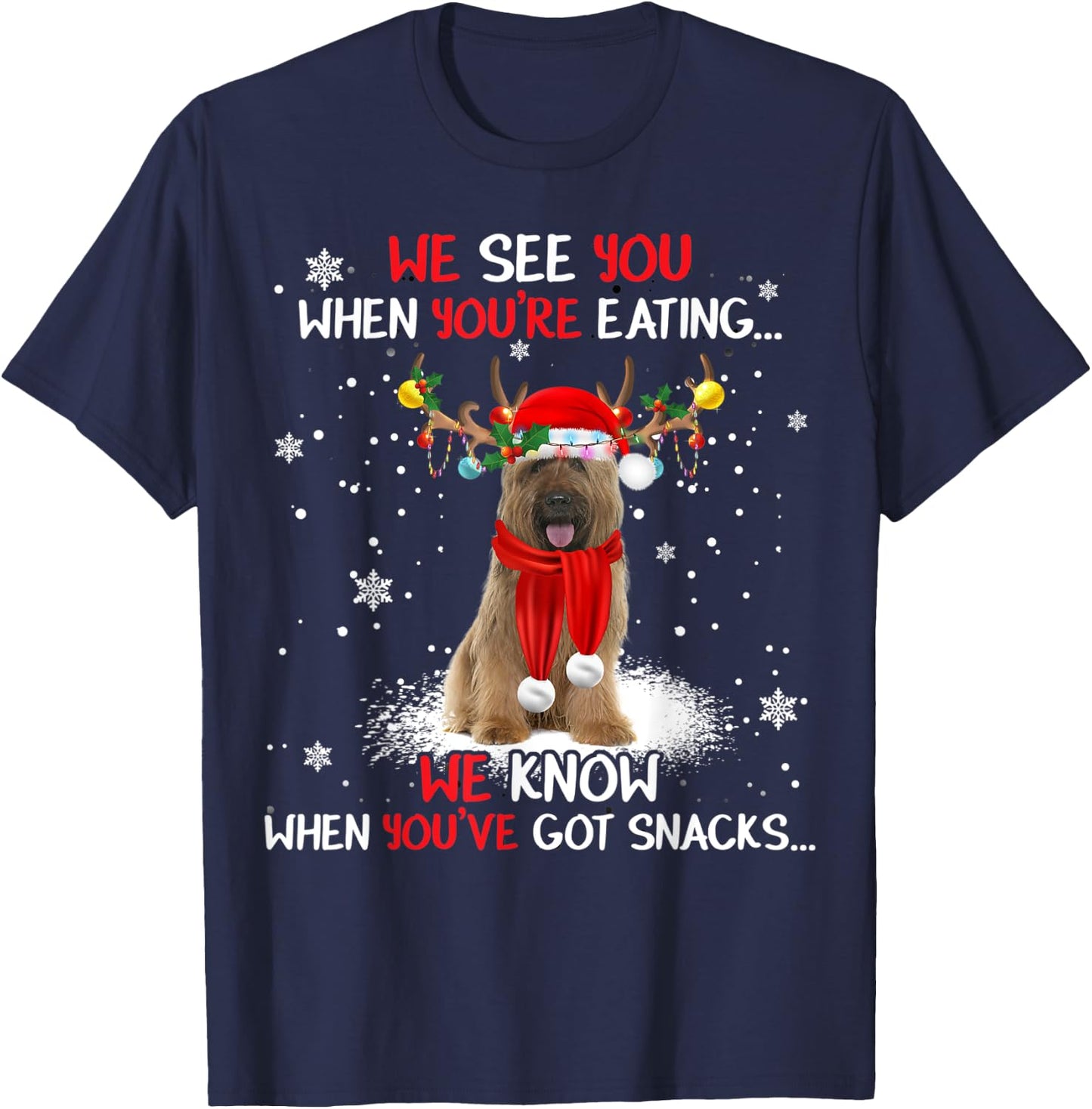 Santa Briard Reindeer Light Christmas Pajama T-Shirt - T-Shirt | Navy