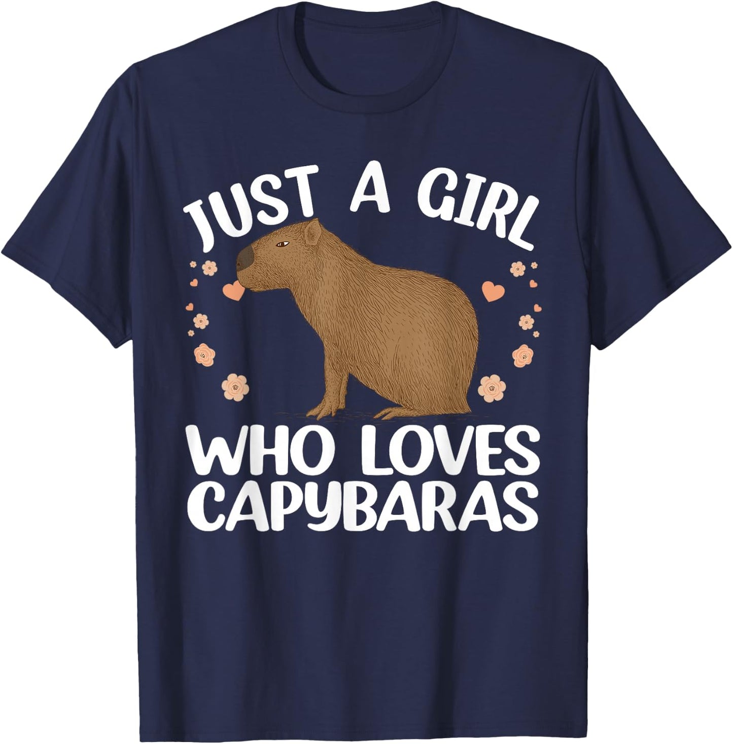 Cool Capybara Design Girls Rodent Animal Capybara Small T-Shirt - T-Shirt | Navy