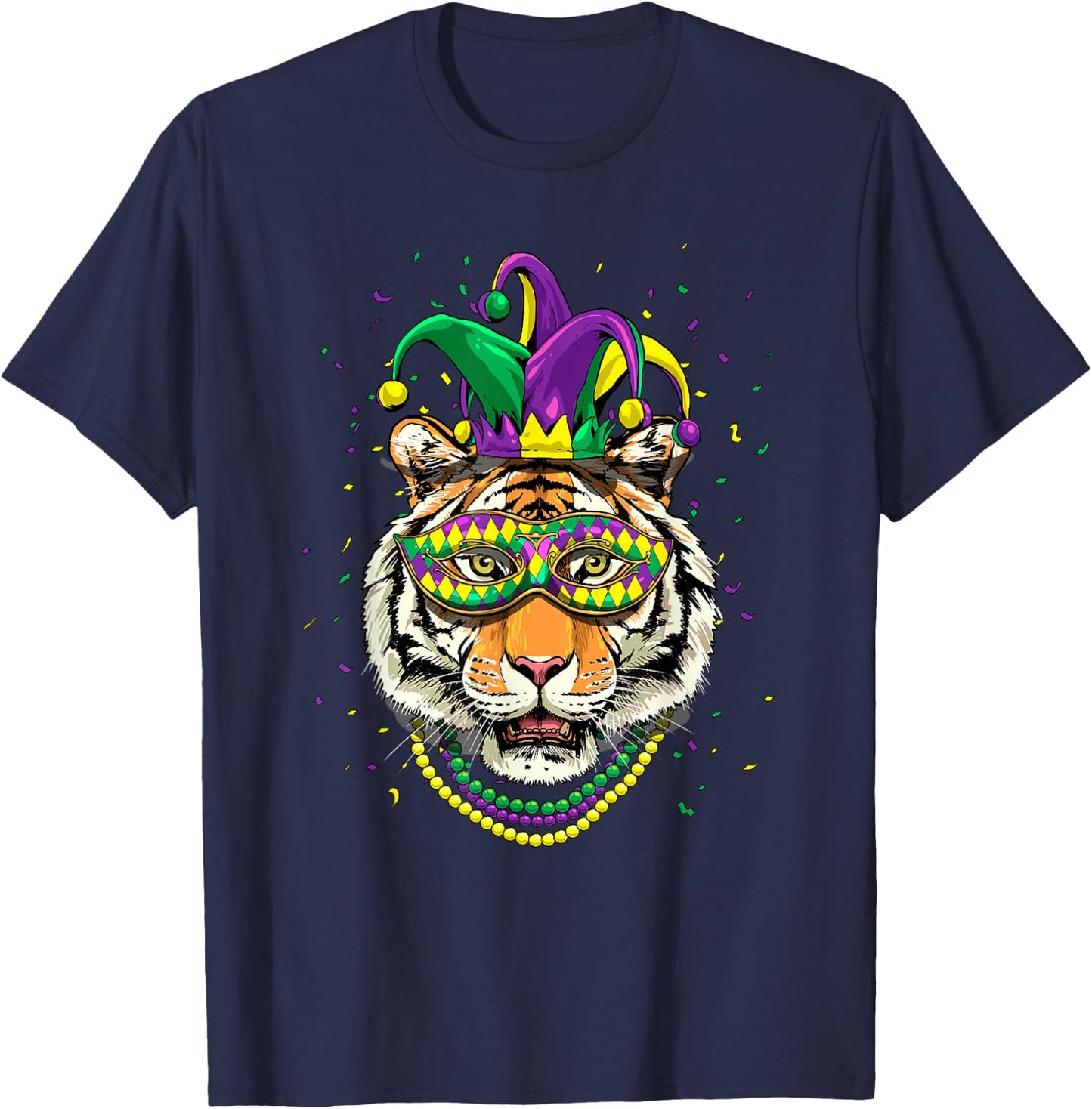 Tiger Mardi Gras Shirt Jester Animal Tiger Face Tiger Lover T-Shirt - T-Shirt | Navy