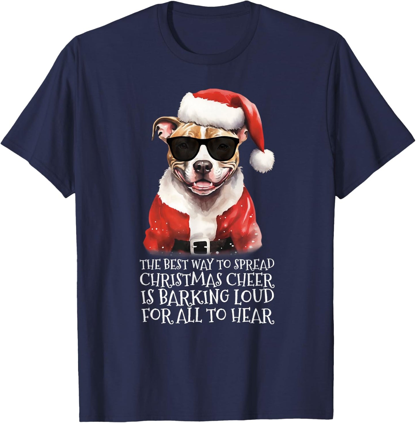 Christmas Pittie Pup Barking Pit Bull Dog Christmas Pitbull T-Shirt - T-Shirt | Navy