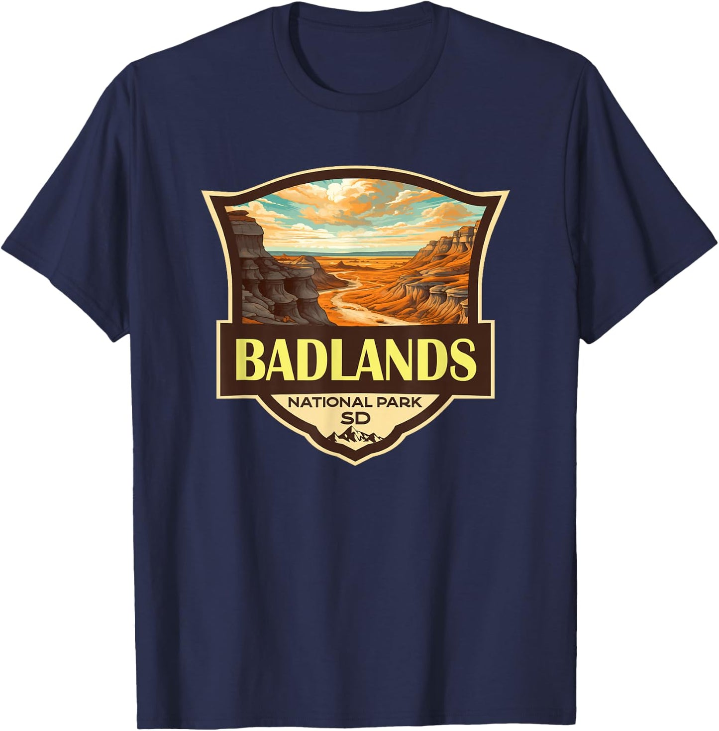 Badlands National Park Illustration Travel Retro Badge T-Shirt - T-Shirt | Navy
