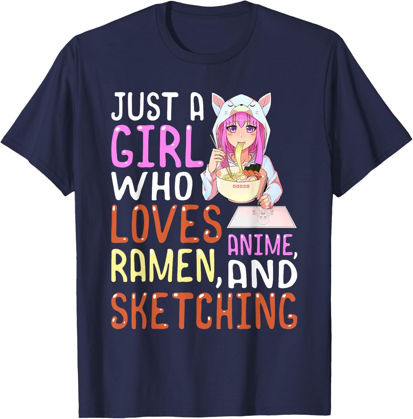 Girl Who Loves Anime Ramen and Sketching Kawaii Teen Girls Small T-Shirt - T-Shirt | Navy