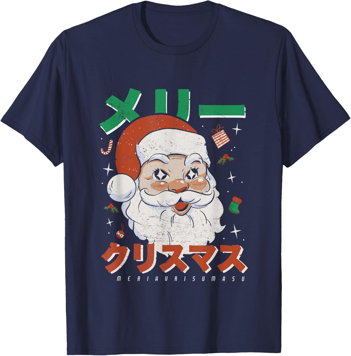 Retro Japan Otaku Japanese Vintage Santa Merry Christmas T-Shirt - T-Shirt | Navy