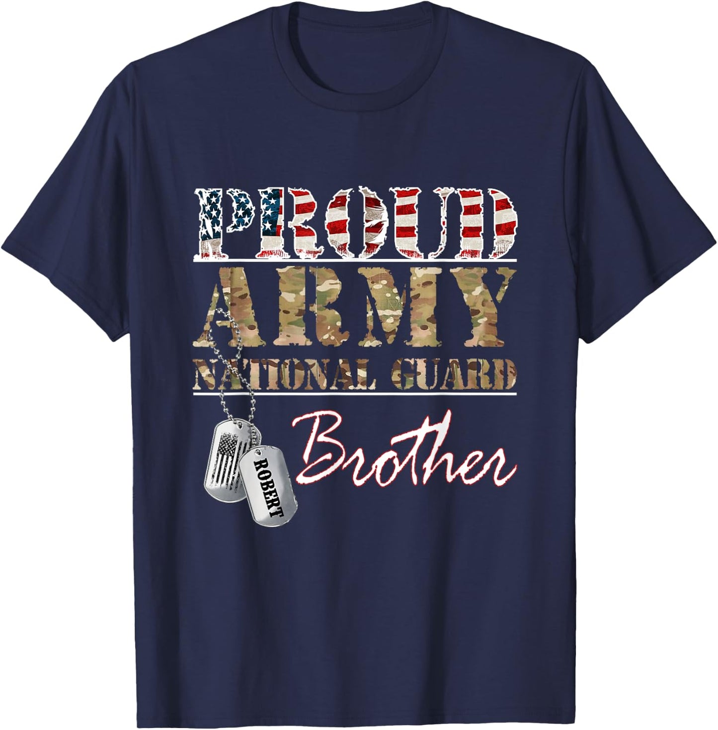 Proud Army National Guard Brother -Adults, Kids Black Cotton 60%, Polyester 40% Short Sleeve T-Shirt - T-Shirt | Navy