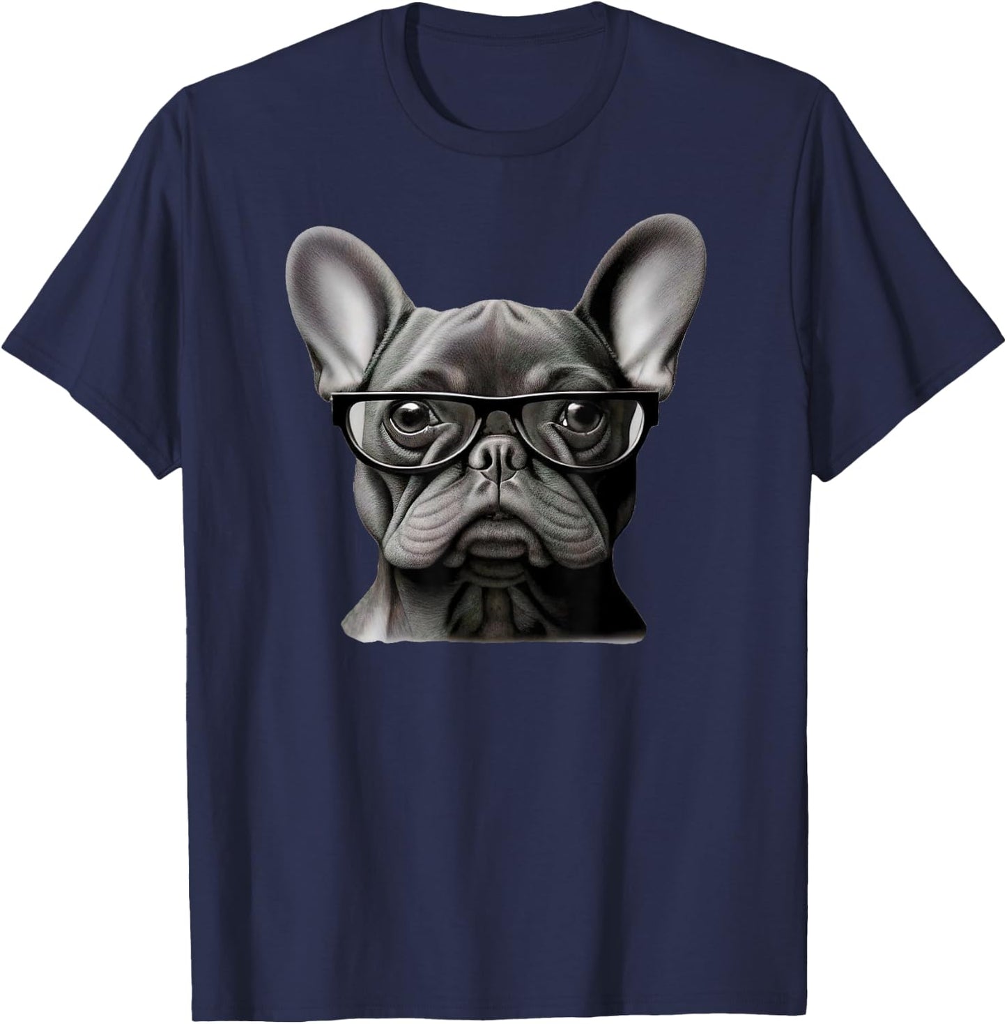 Funny French Bulldog Face Cute Frenchie Mama With Glasses Men Women Girls Kids T-Shirt - T-Shirt | Navy