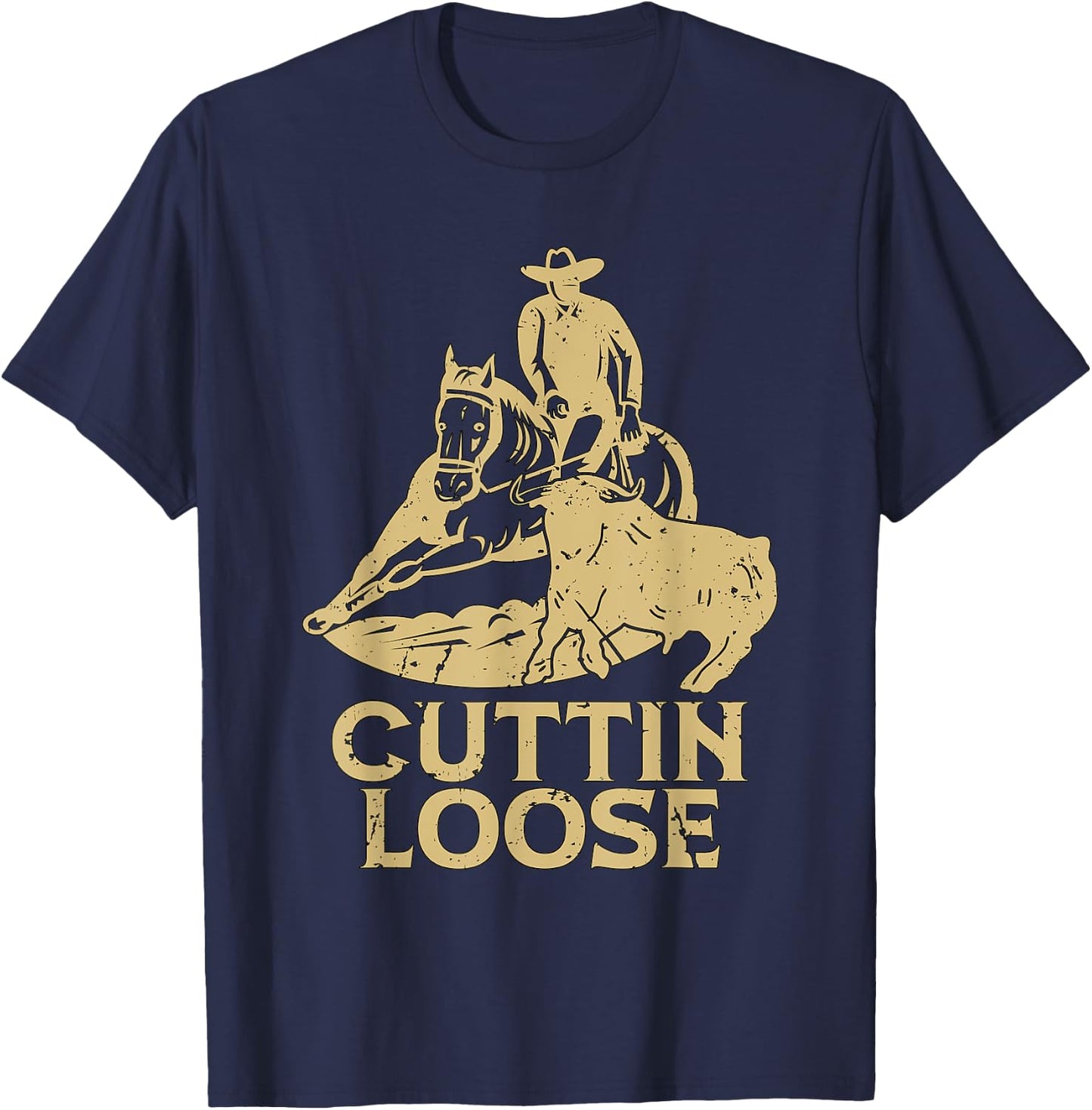 Cuttin Loose Loves Western Horse Riding Cowboy Cutting Horse T-Shirt - T-Shirt | Navy