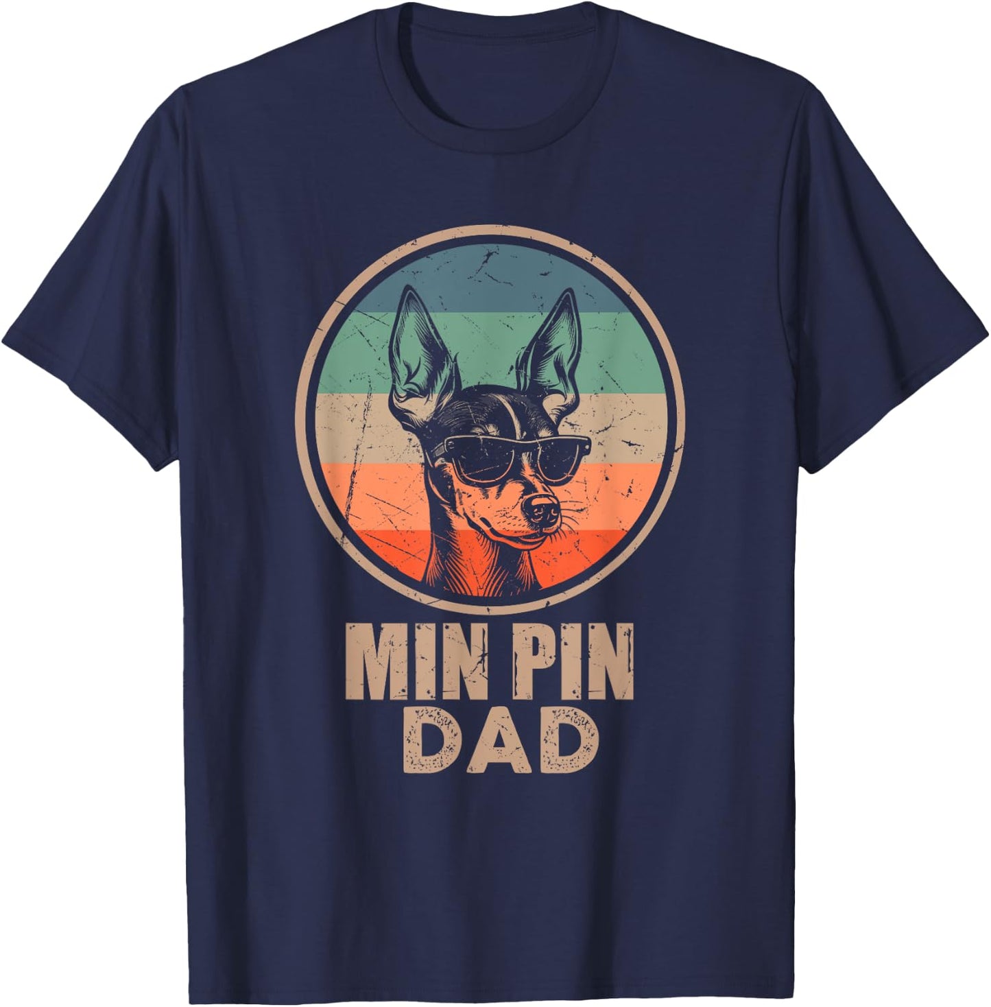 Vintage Min Pin Dog Dad Gifts Dad Dog Lover Xmas T-Shirt - T-Shirt | Navy