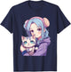 Japanese Kawaii Girl Anime & Cats for Teens Girls T-Shirt - T-Shirt | Navy