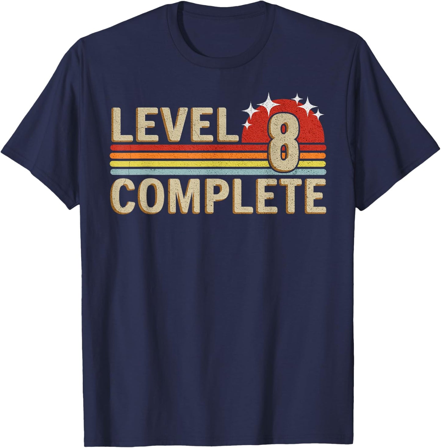 Level 8 Complete Gaming Vintage 8 Years Wedding Anniversary T-Shirt - T-Shirt | Navy