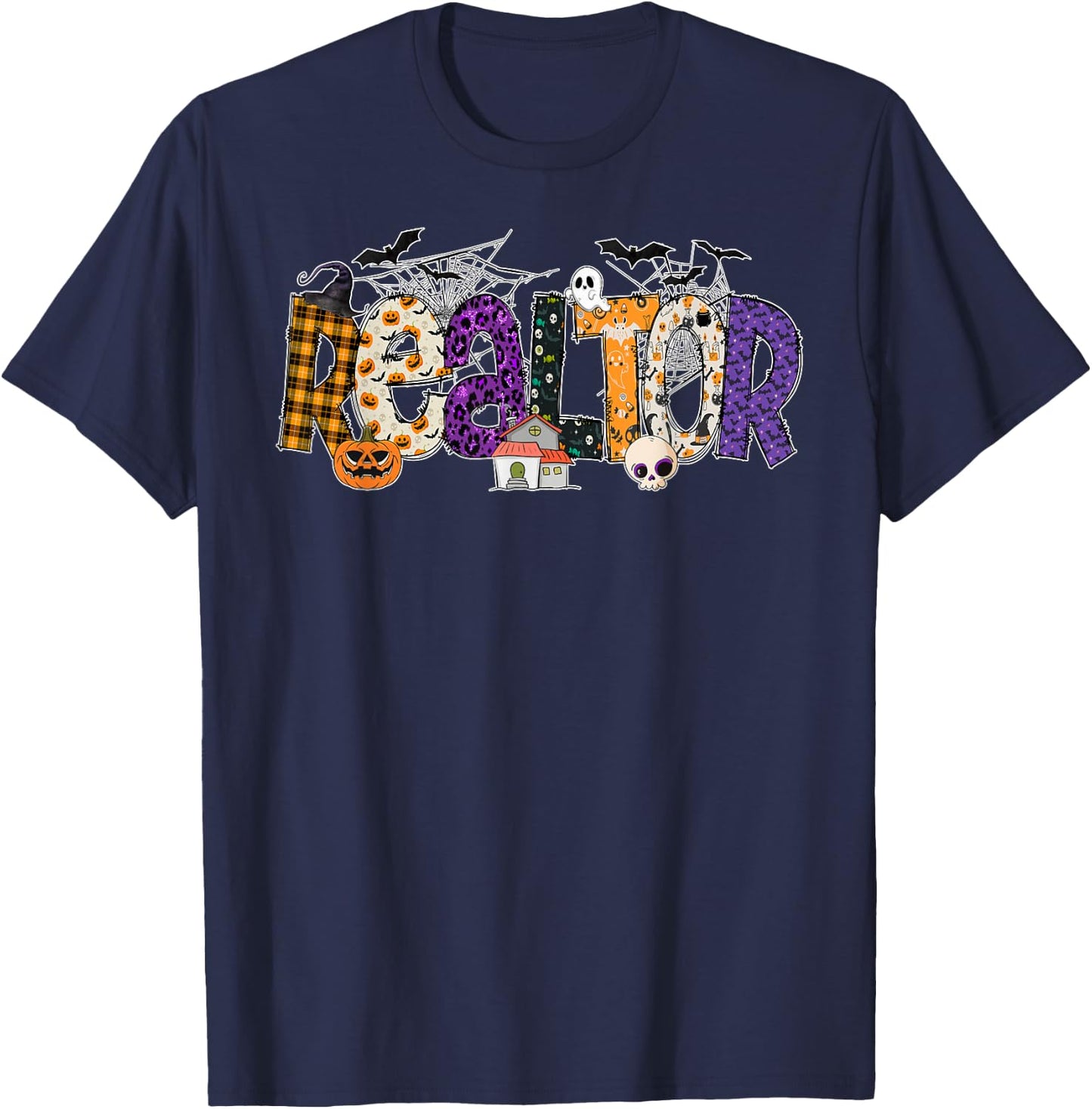 Realtor Witch Hat Pumpkin Ghost Funny Halloween Gifts T-Shirt - T-Shirt | Navy