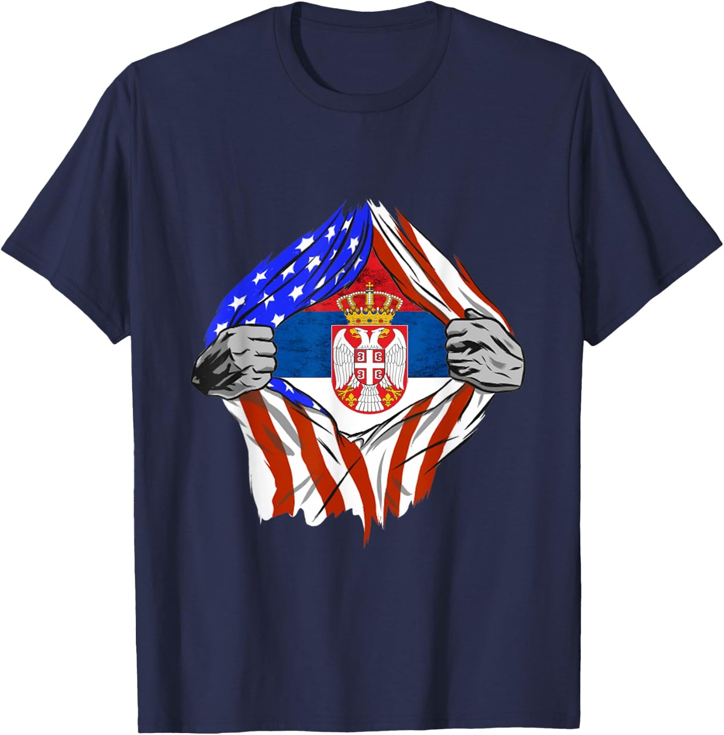 America Serbia Flag Chest Serbian Flag Serbian Roots Serbia T-Shirt - T-Shirt | Navy
