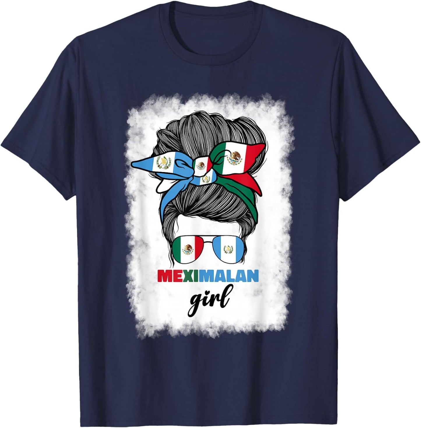 Half Mexican And Guatemalan Mexico Guatemala Flag Girl Women T-Shirt - T-Shirt | Navy