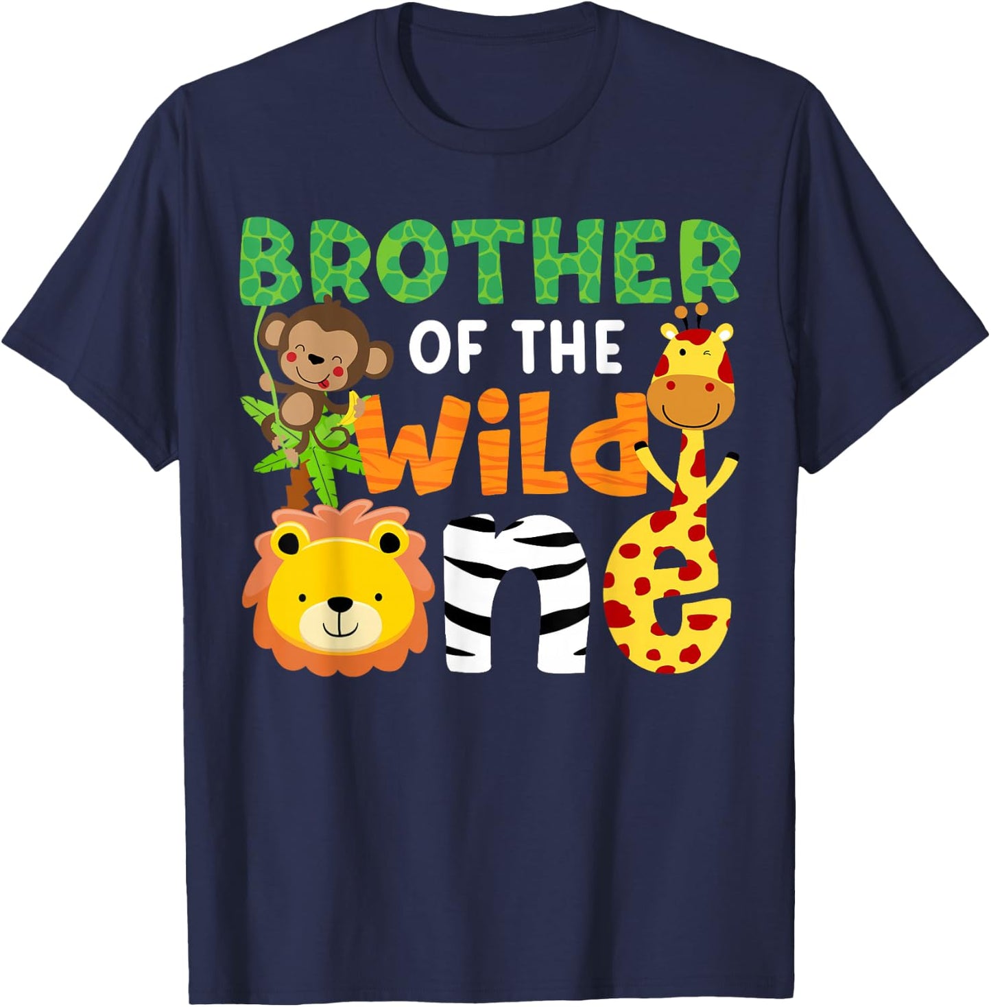 Brother of the Wild One Zoo Theme Bday Safari Jungle Animals T-Shirt - T-Shirt | Navy
