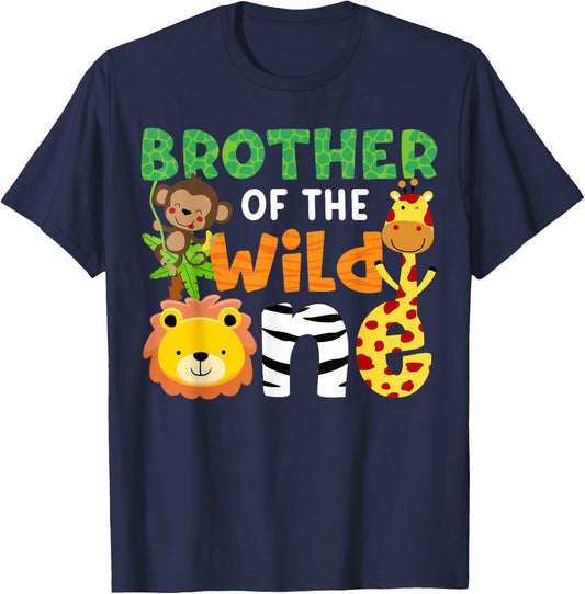 Brother of the Wild One Zoo Theme Bday Safari Jungle Animals T-Shirt - T-Shirt | Navy