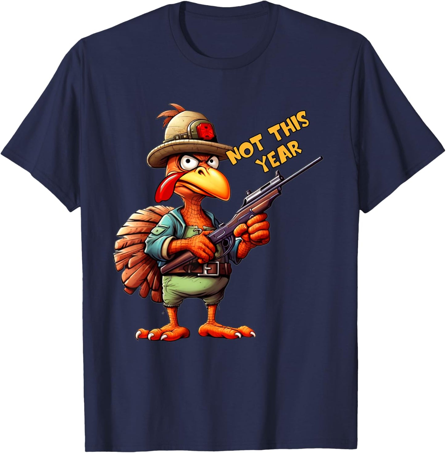 Thanksgiving Turkey With Gun Rifle Angry Holiday Bird Funny T-Shirt - T-Shirt | Navy
