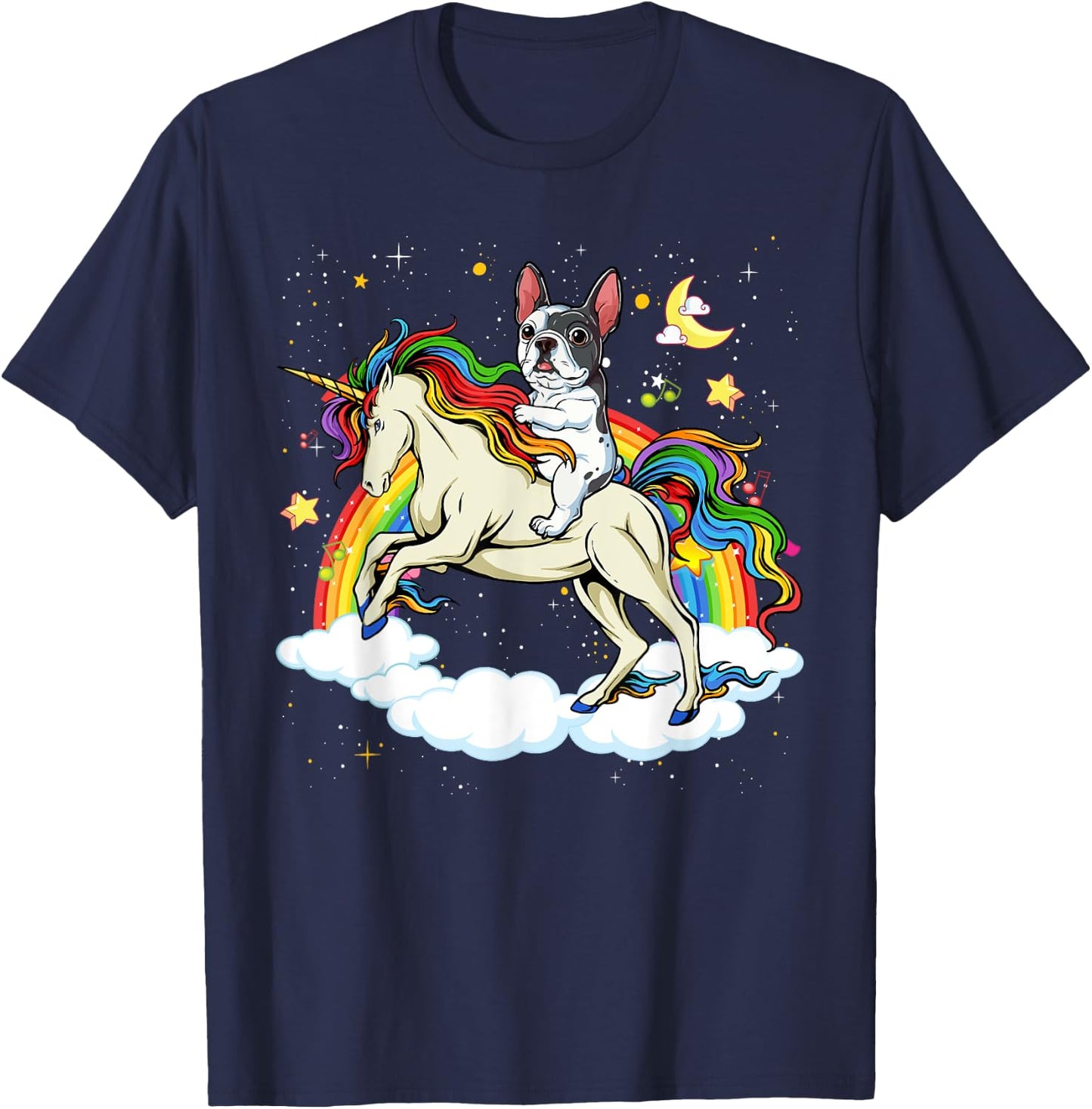 Boston Terrier Riding Unicorn Gifts Boys Girls Kids Rainbow T-Shirt - T-Shirt | Navy