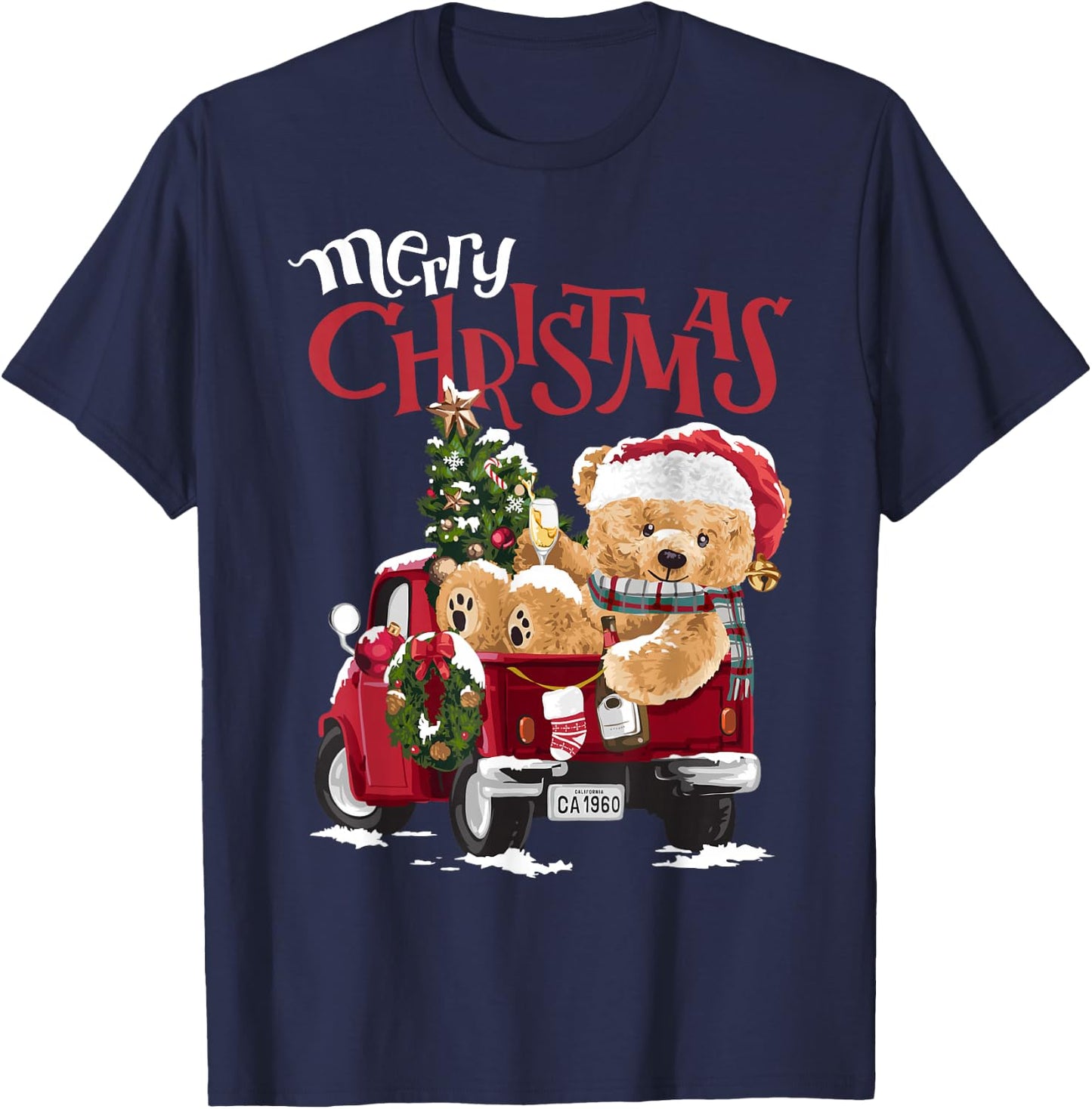 Teddy bear and Christmas tree in red truck T-Shirt - T-Shirt | Navy