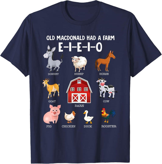 Toddler Kids Farm Animals Old MacDonald Had a Farm E-I-E-I-O T-Shirt - T-Shirt | Navy