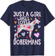 Doberman Just A Girl Who Loves Dobermans Dog Flower Floral T-Shirt - T-Shirt | Navy