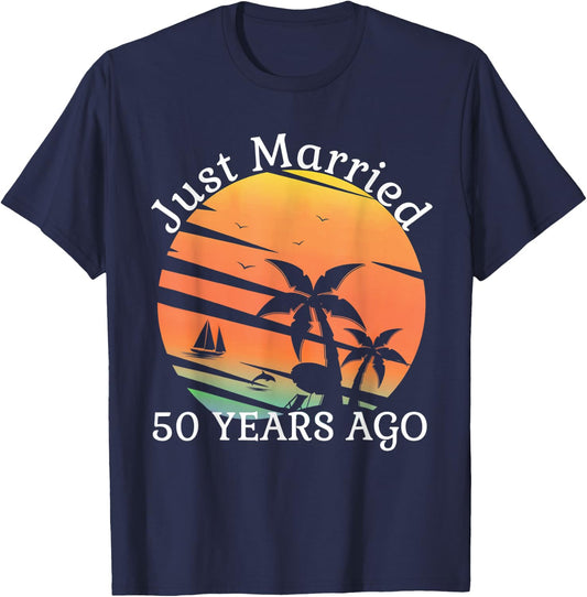 Just Married 50 Years Old 50th Wedding Anniversary Cruise T-Shirt - T-Shirt | Navy