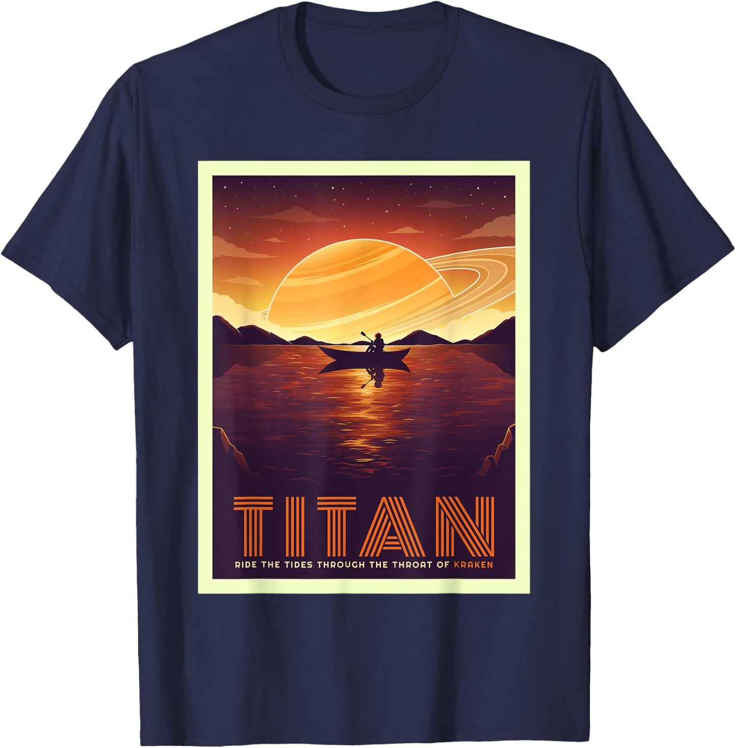 Retro Space Tourism Titan Kayak Saturn Kayaking T-Shirt - T-Shirt | Navy
